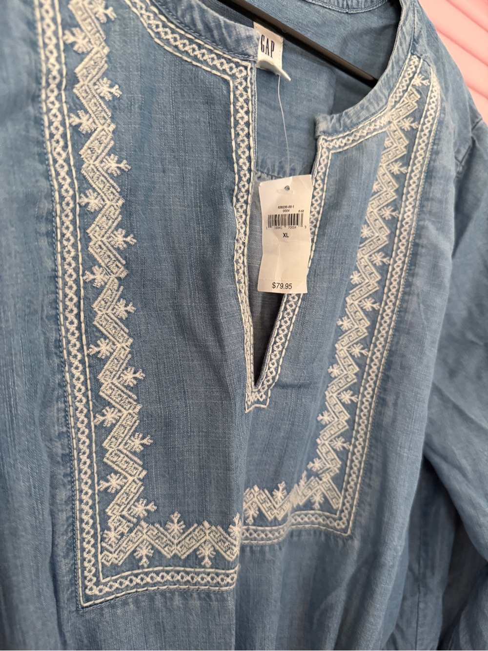 GAP Light Blue Embroidered Chambray Drawstring Dress - Picture 2 of 6